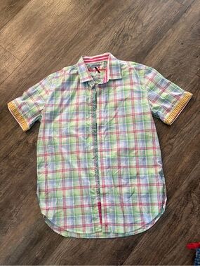 Robert Graham Men's Short-Sleeve Plaid Shirt in Pastel Green, Blue & Pink